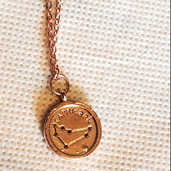 16" Gold Tone Capricorn Constellation Necklace - Picture 1 of 4